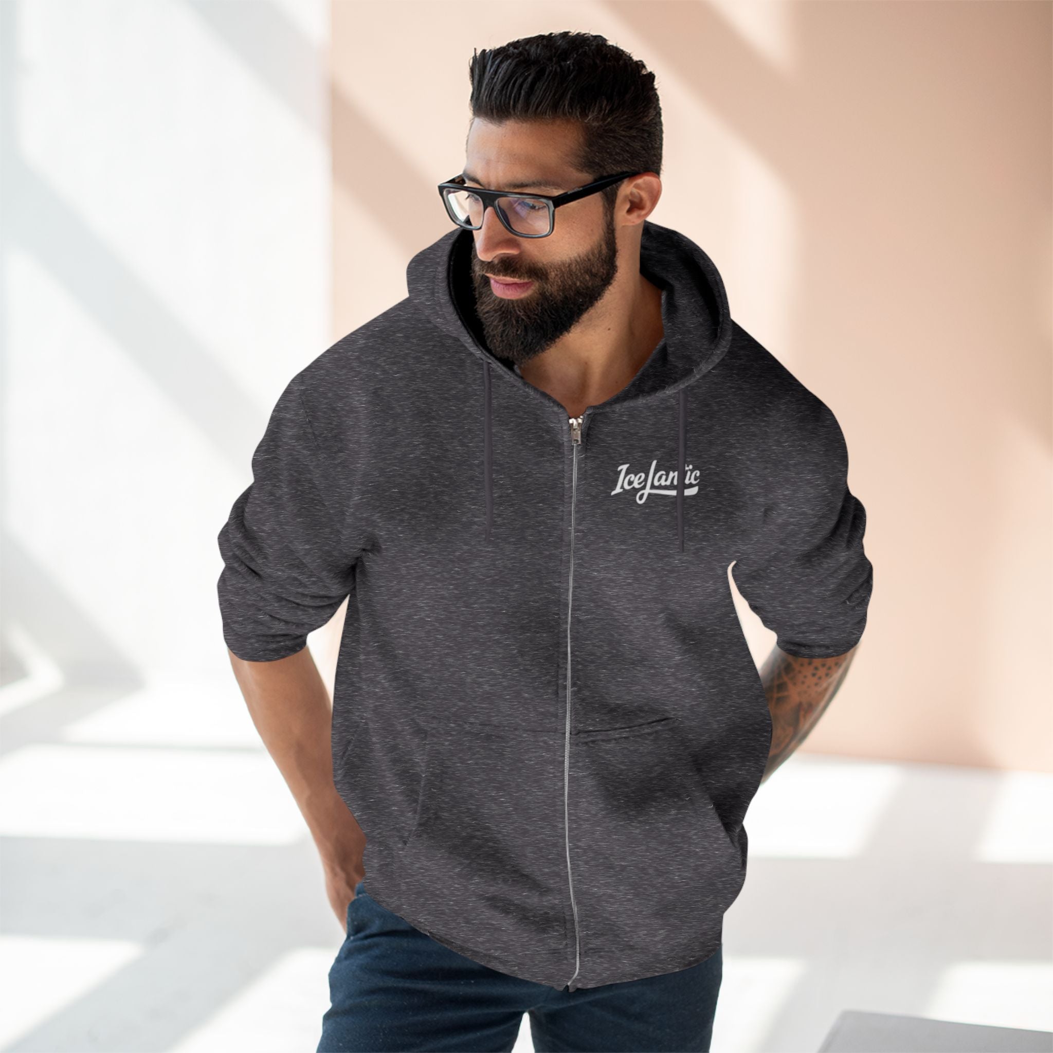 IceLantic Studios Zip Hoodie — Script Logo Full-Zip Hooded Sweatshirt