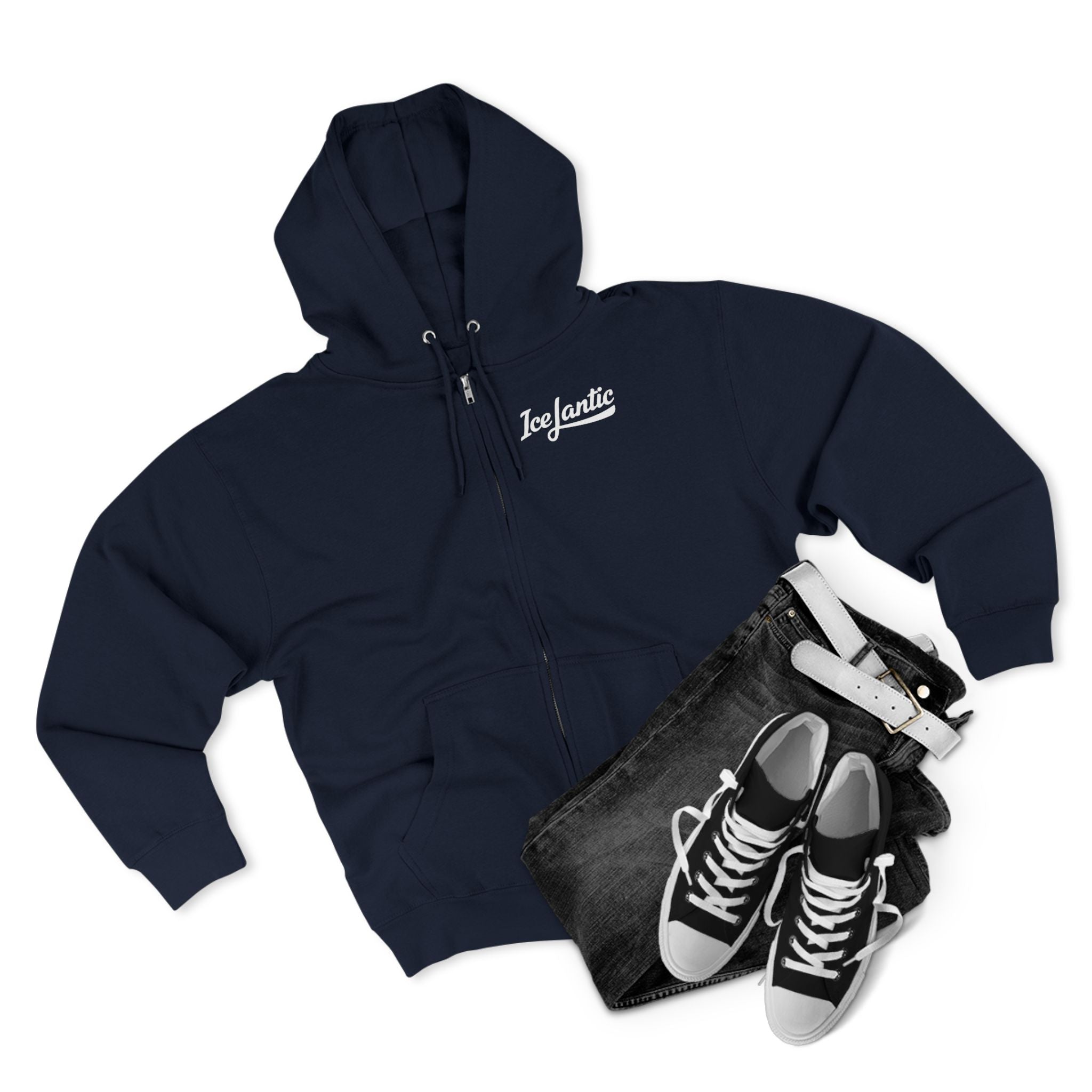 IceLantic Studios Zip Hoodie — Script Logo Full-Zip Hooded Sweatshirt