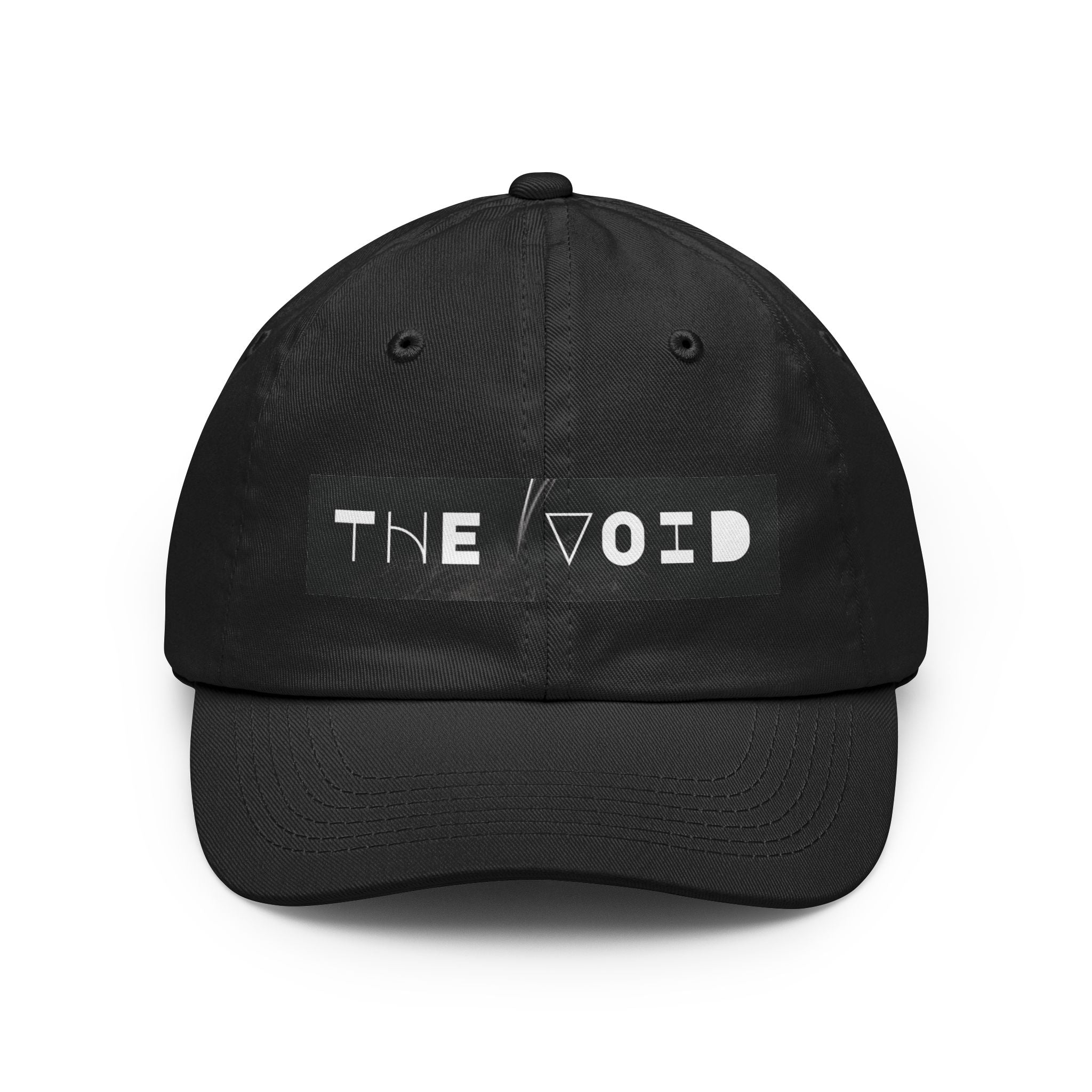 The Void Dad Hat — Minimalist Black Baseball Cap with Distressed Text