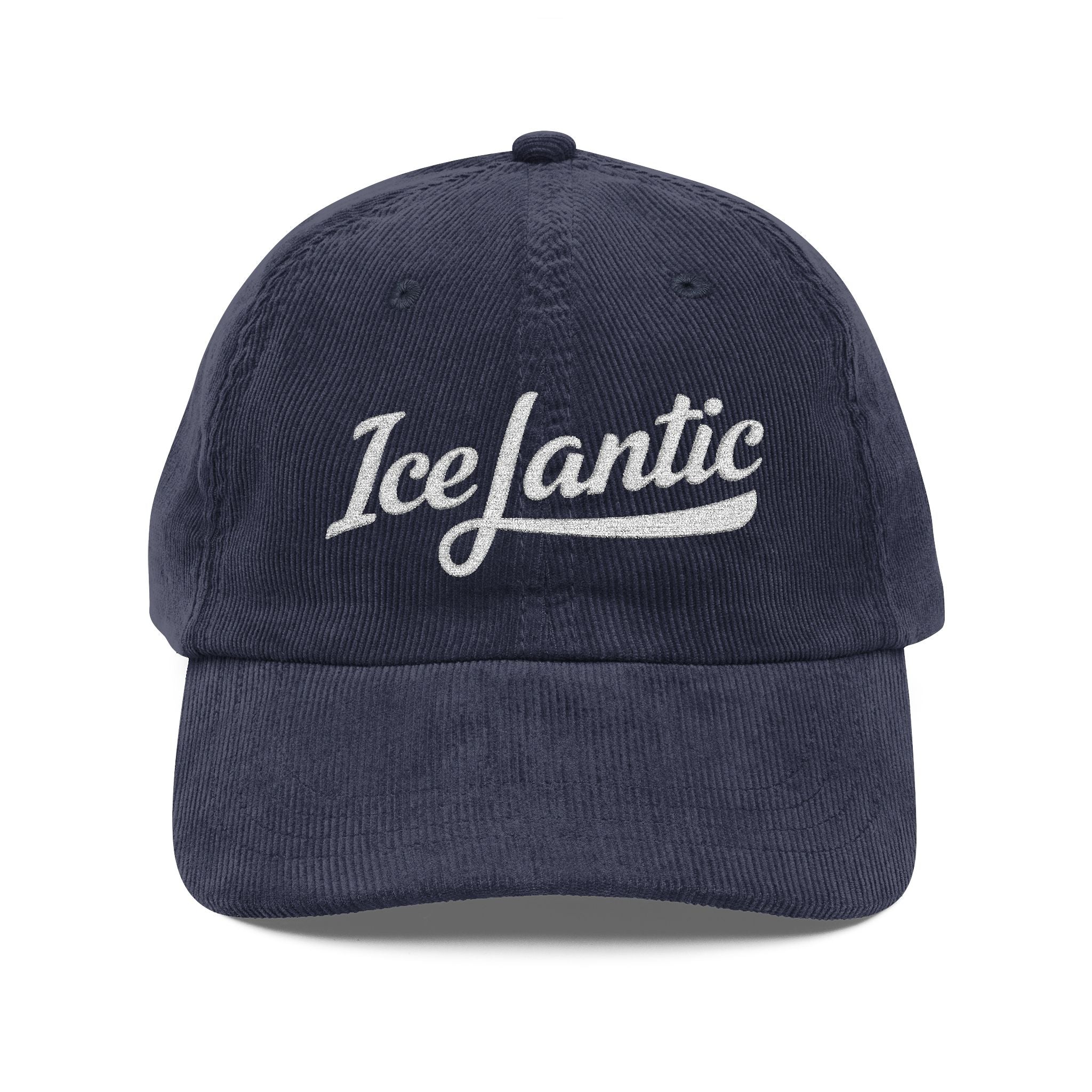 Vintage Corduroy Baseball Cap — Embroidered "IceLantic" Script