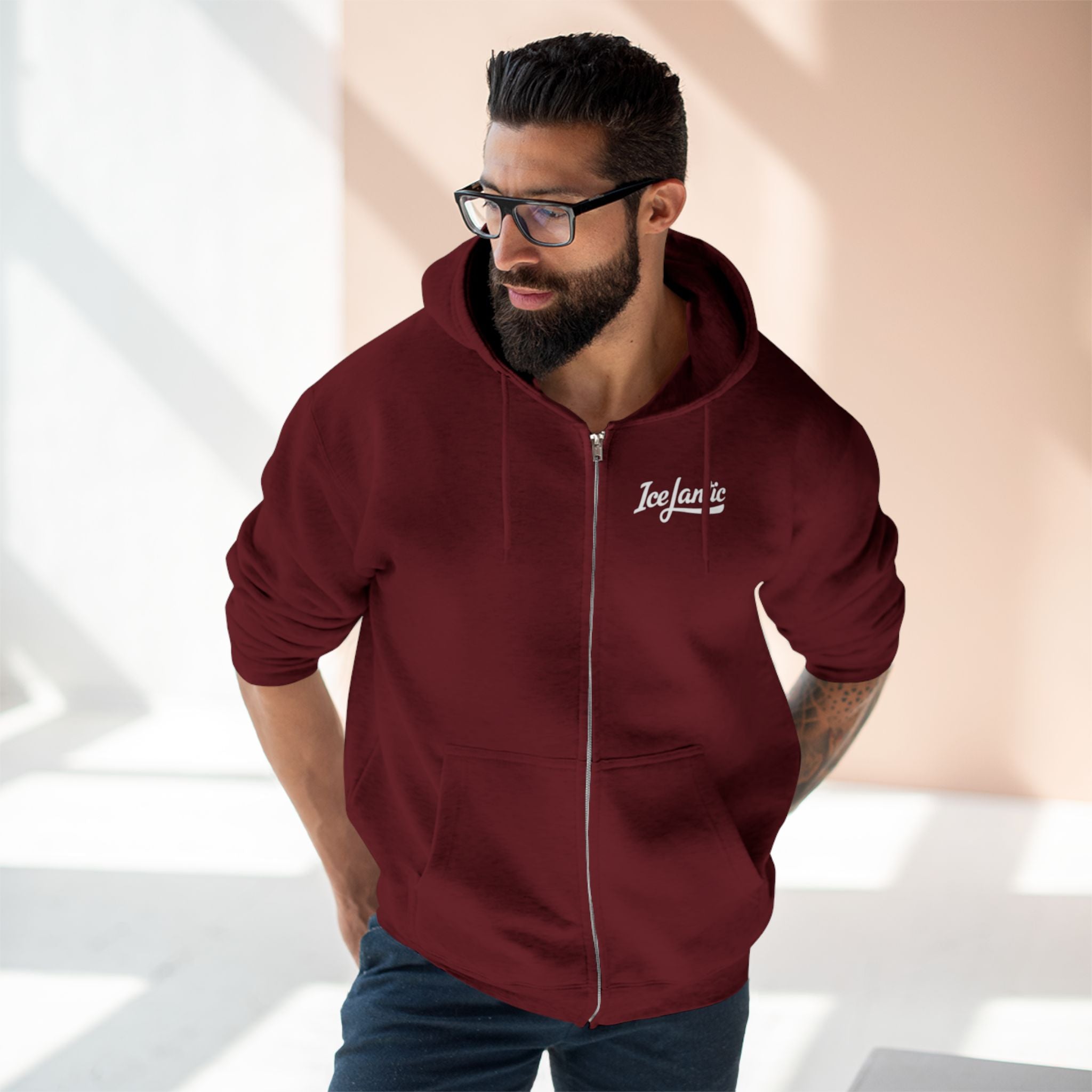 IceLantic Studios Zip Hoodie — Script Logo Full-Zip Hooded Sweatshirt