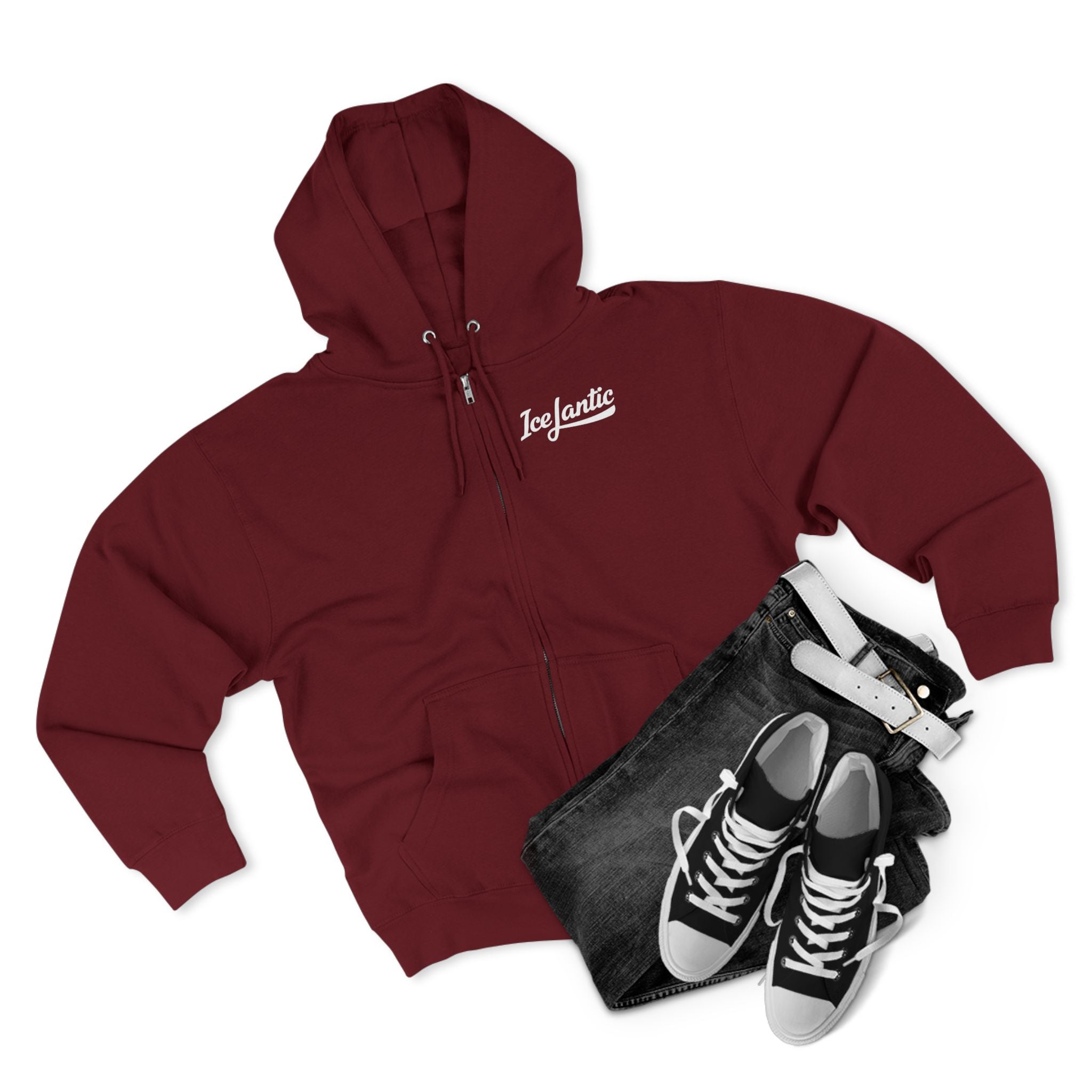 IceLantic Studios Zip Hoodie — Script Logo Full-Zip Hooded Sweatshirt