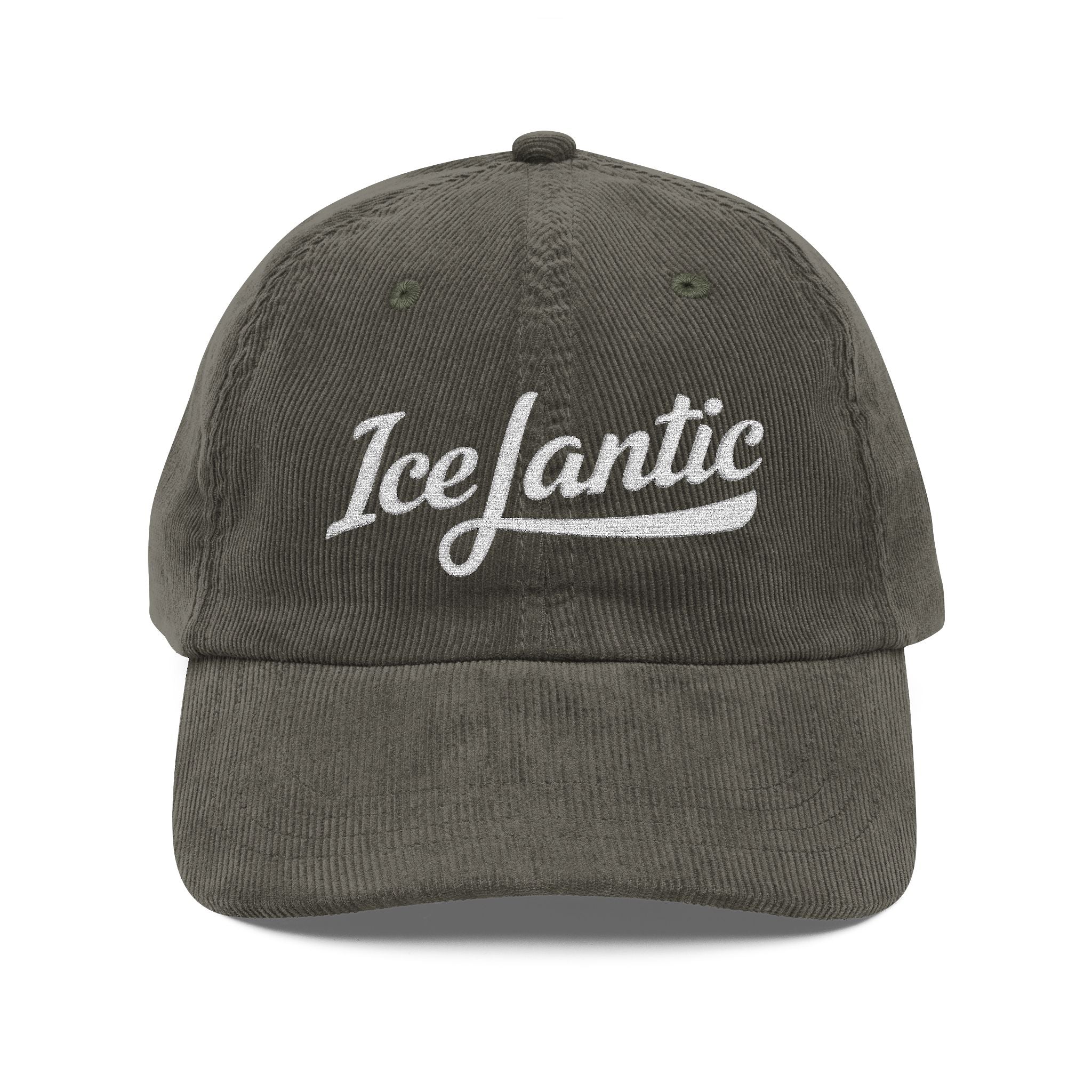 Vintage Corduroy Baseball Cap — Embroidered "IceLantic" Script