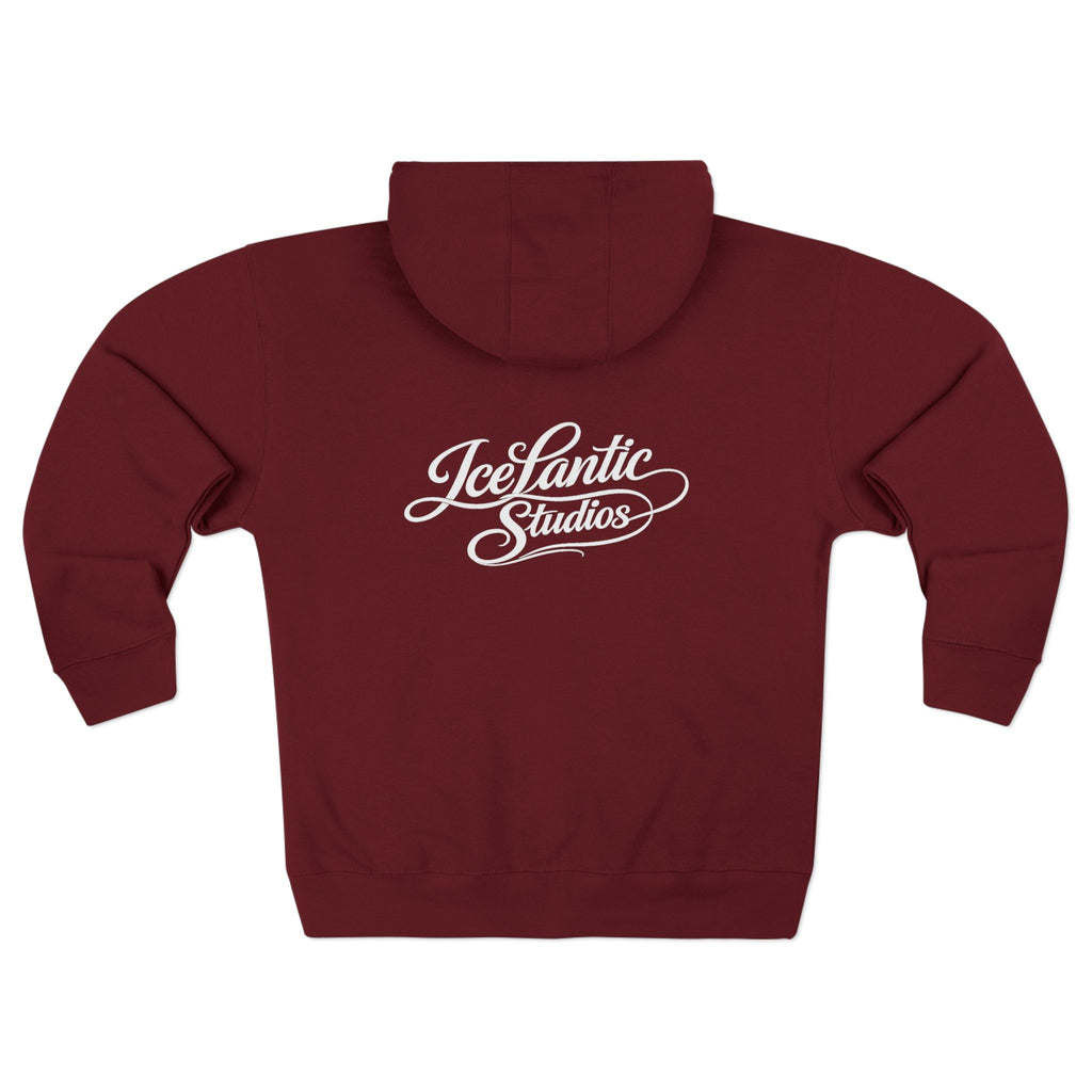 IceLantic Studios Zip Hoodie — Script Logo Full-Zip Hooded Sweatshirt