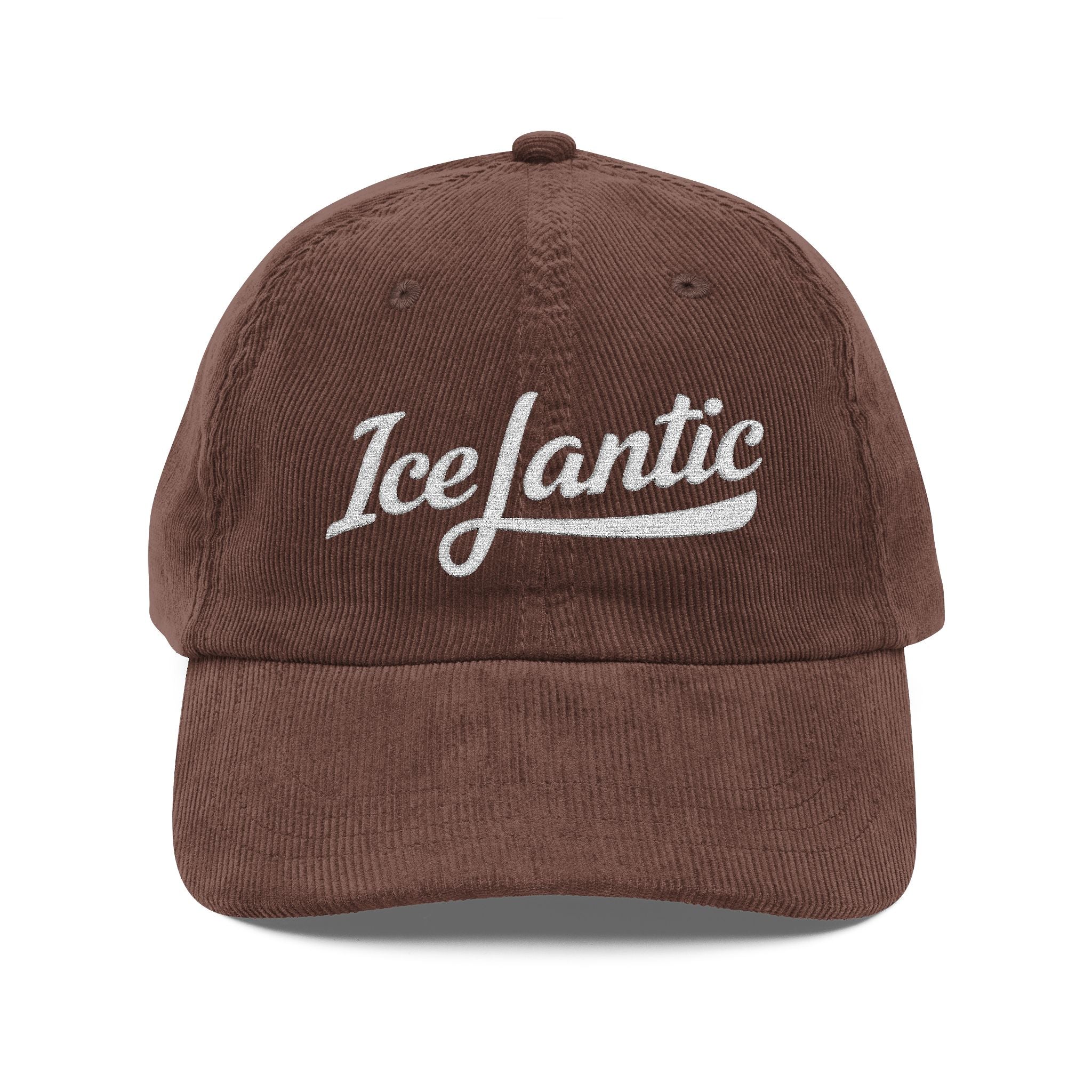 Vintage Corduroy Baseball Cap — Embroidered "IceLantic" Script